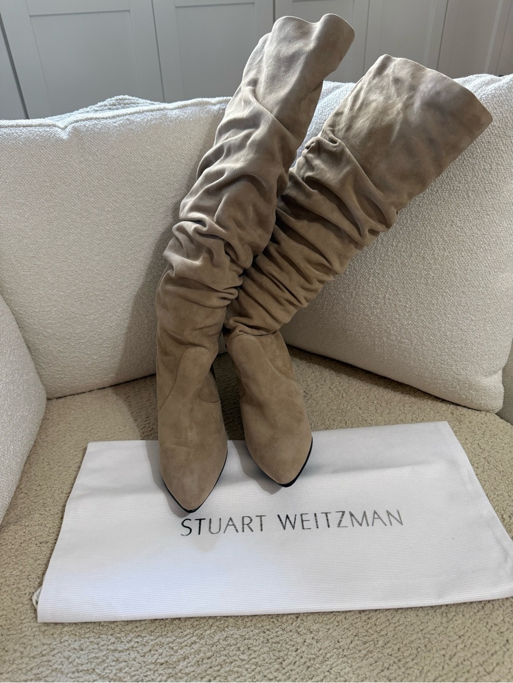 Stuart Weitzman Slouchy Over-the-Knee Suede Boots in Taupe